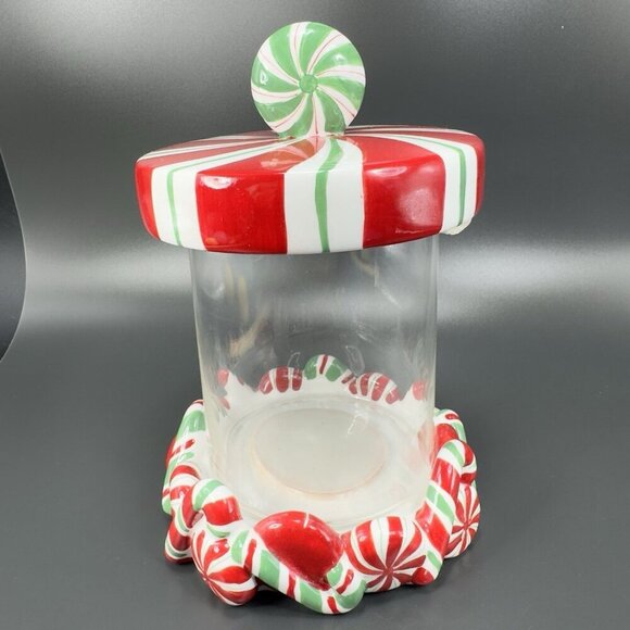 ST NICHOLAS SQUARE Candy Greetings Ceramic Candy Dish Canister Jar Container VTG - Picture 9 of 14